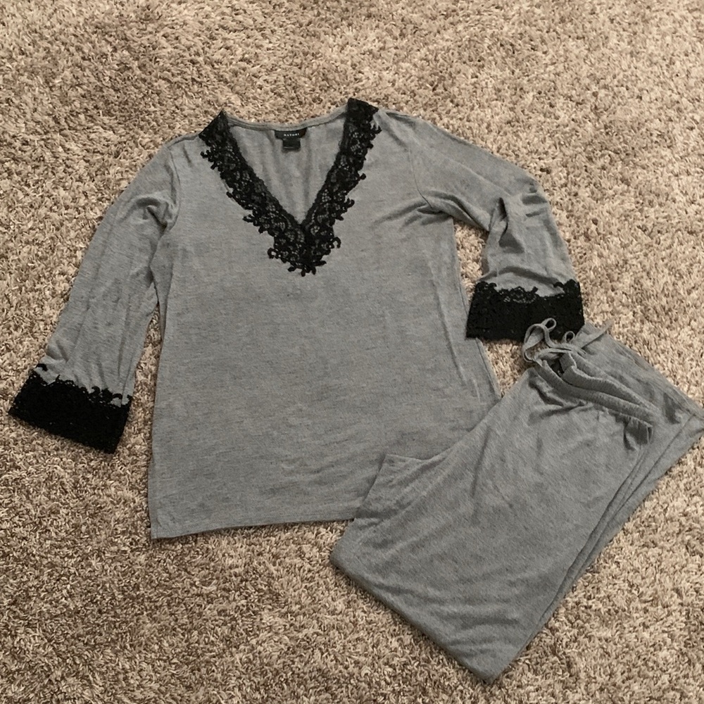 Gray Lace Trim Sleepwear Set